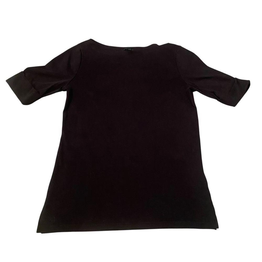 Lauren Ralph Lauren Women Size Medium Boat Neck Sweater Shirt Top Black Cuffed